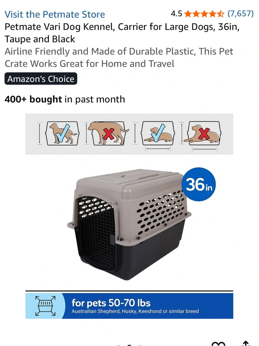 NEW Petmate Vari Dog Kennel , Hard Sided Carrier for Large Dogs